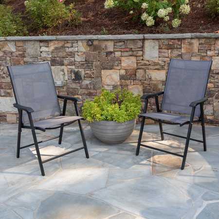 FLASH FURNITURE 2PK Gray/Black Outdoor Folding Patio Sling Chair 2-TLH-SC-044-B-GG